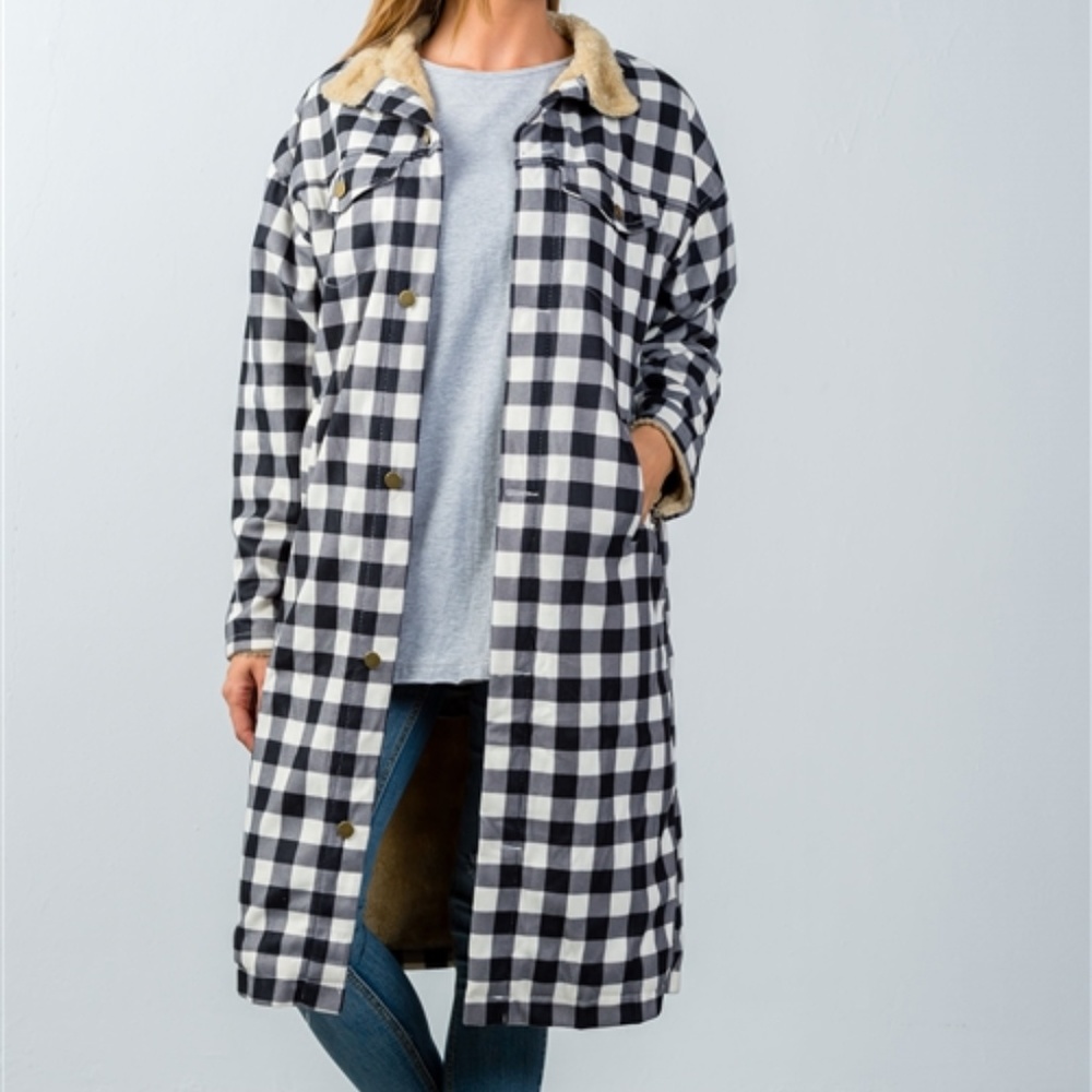 CHECKERED FUR LINED JACKET - Picture 1 of 3